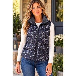 Gap Outdoor Edition Winter Warmth Floral Puffer Vest Full Zip Pockets Size M